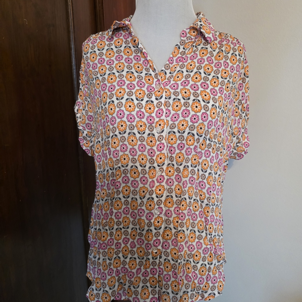 Jane and Delancey Pink & Orange Floral Short-Sleeve Blouse